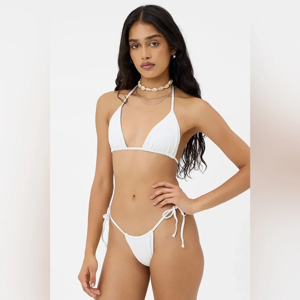 New! Frankie’s Bikinis Tia String Bikini Bottom White 31556